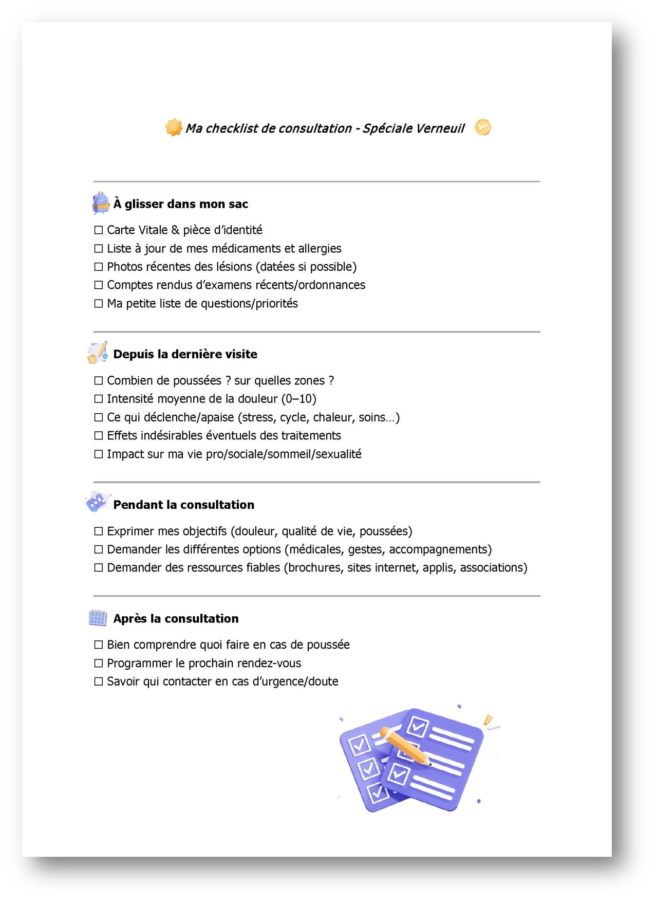 Liste à imprimer pour organiser son rendez-vous médical