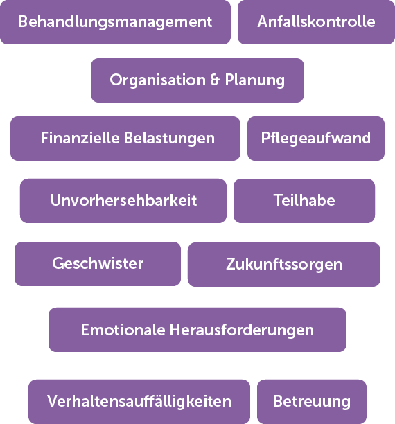 Das Bild stellt die mit LGS verbundenen Herausforderungen in Form von Schlagworten dar.